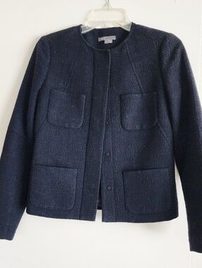 VINCE | Women's Navy Tweed Collarless Jacket